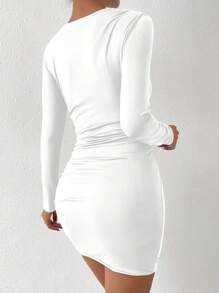 Chiquease Elegant Solid Color Ruched Fitted Mini Dress For Autumn - White - View 2