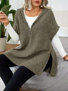 Calvaya 大码前拉链蝙蝠袖休闲连帽背心