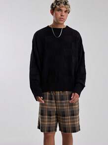 Musero Men Solid Check Knit Jumper - Black - View 1