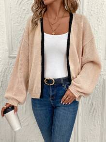 EMERY ROSE Women Contrast Stripe Long Sleeve Casual Cardigan