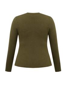 SHEIN Clasi Plus Size Women 2pcs Set - Plain Front Button Long Sleeve Shirt With Faux Pockets & Mini Skirt, Minimalist Design