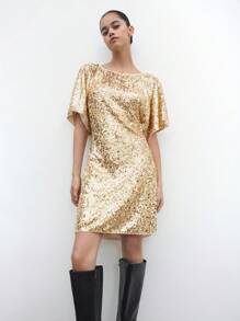 Maija Vestido elegante de fiesta nuevo para otoño/invierno, de estilo urbano y elegante, vestido corto con lentejuelas y espalda descubierta para Navidad, Año Nuevo y Día de San Valentín en otoño