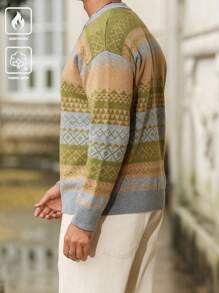 Manfinity Homme Herren lässiger Pullover mit geometrischem Muster und Farbblöcken, Oversized Passform und Drop Shoulders - Verschiedenfarbig - Übersicht 2