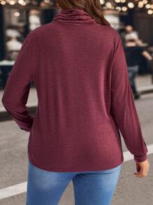 EMERY ROSE 大码冬季女式红色立领长袖纽扣简约 T 恤，休闲日常穿着