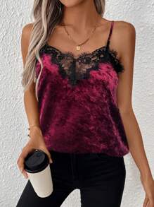 SHEIN Clasi Women Casual Lace Splicing Spaghetti Strap Camisole Top, Minimalist Design For Daily Wear