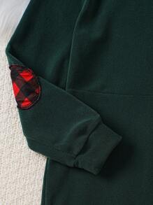 Boys Green Plaid Contrast Red Plaid Christmas High Stretch Fabric Jumpsuit Lounge Pants With Hoodie