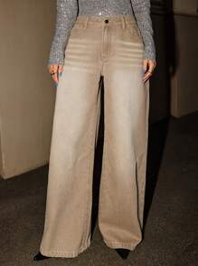 Forever 21 Women Contrast Color Pocket Casual Straight Leg Jeans - Khaki - View 4