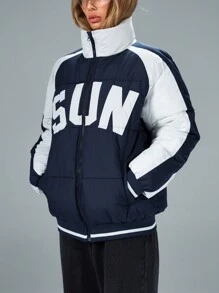 Aveloria Affinna Women's Winter Loose Fit Letter Embroidered Color BlockPadded Insulated Polyfill Synthetic Insulation Winter Coat Winter Jacket Jacket Fall Cloth For Women