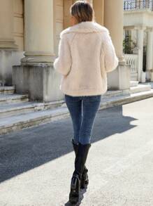 INAWLY Chaqueta esponjosa de unicolor informal para mujer, otoño/invierno