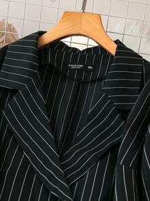 SHEIN LUNE Plus Size Striped Double-Breasted Jacket And Pants Suit Set Graduation,Back To School,Teacher Outfits For Women - Black and White - View 5