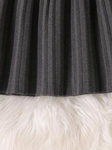 SHEIN 2 件套优雅蝴蝶结针织毛衣和褶皱针织裙套装，女童冬季服装