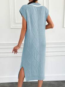 SHEIN Cottnline Women's Solid Color Patchwork Split Hem Simple Long Dress, Casual Everyday Wear - Baby Blue - View 2