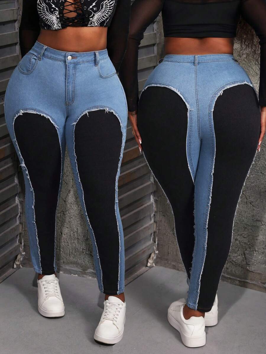 Slaydiva Plus Size Jeans Sexy Tight Stretch Patchwork Trousers Denim ...