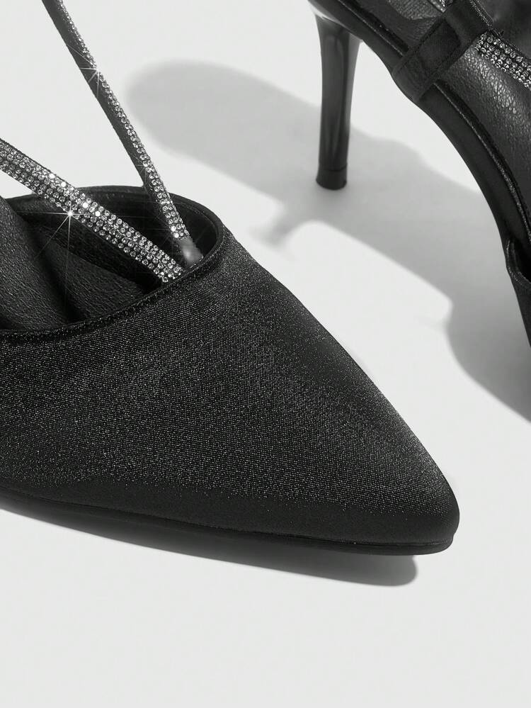 CUCCOO SZL Pointed Toe Crystal Chain Decor High Heel Pumps For Women For Christmas And New Year Holiday Vibe Fall And Winter