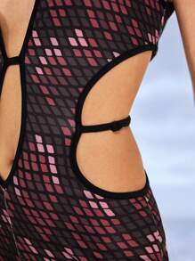 JIAN LASALA Monos multicolor para mujeres, sexy, de cuello en V profundo sin mangas, estampado total, con espalda descubierta, cruzados, con cortes, para usar en verano, en clubes, de vacaciones y para salir