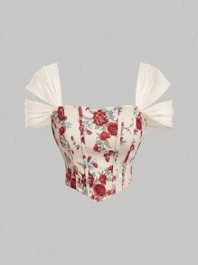 SHEIN MOD 红色复古可爱女式衬衫、派对装、短款上衣节日服装