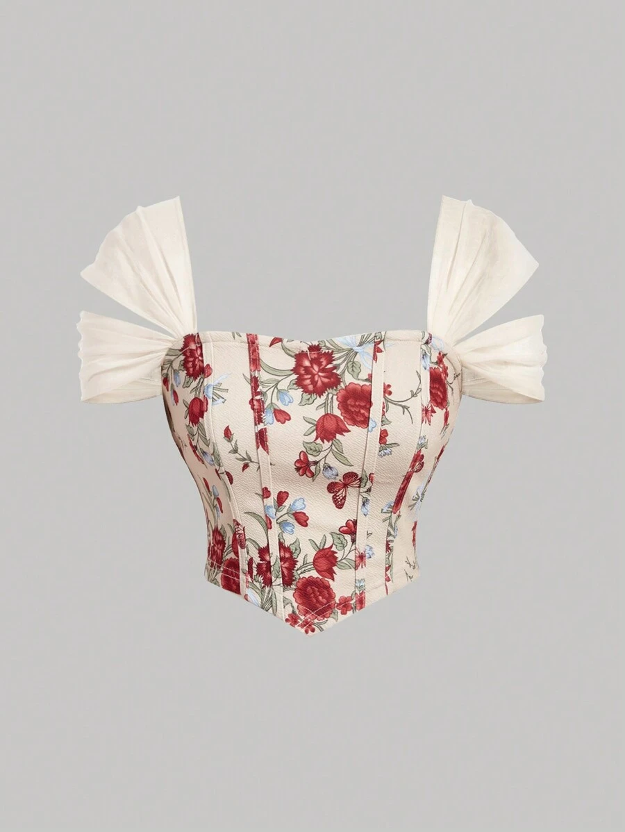 SHEIN MOD 红色复古可爱女式衬衫、派对装、短款上衣节日服装