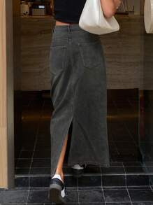 DAZY Falda vaquera casual con botones frontales y bolsillos para mujer