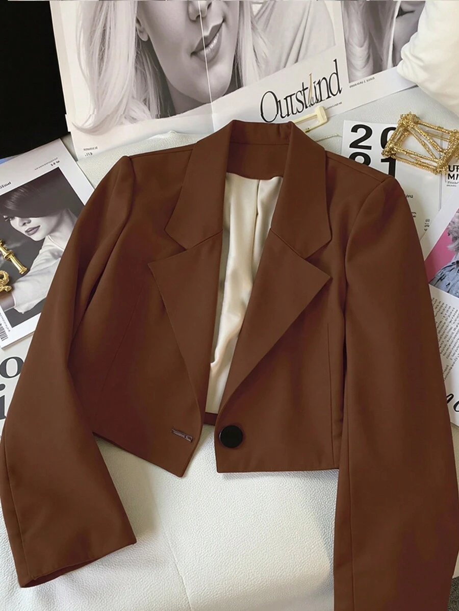 Franclia 女式休闲平领单排扣西装外套，秋季 - 鏽棕色 - 查看 1