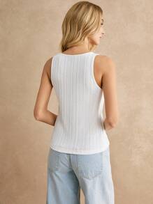 Poéselle Solid Cable Knit Tank Top - White - View 4