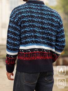 Manfinity Homme Men Casual Contrast Stripe Pattern Drop Shoulder Loose Button Up Cardigan - Multicolor - View 2