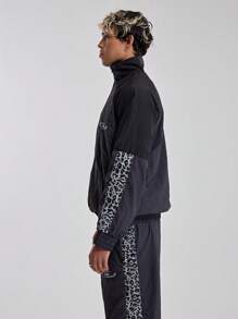 Musero Men M Contrast Leopard Print Zip Up Track Jacket