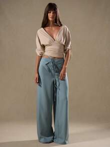 MUSERA Strik taille vouw over op maat gemaakte broek lente zomer