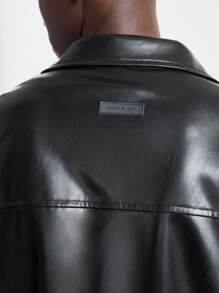 Manfinity VCAY Men Black Loose Fit Street Style Leather Jacket, For Fall Winter - Black - View 5