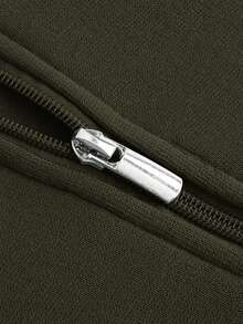 Manfinity Dauomo 1 Áo nỉ nam tay dài có túi màu trơn có khóa kéo - xanh quân đội - Xem 6