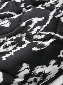 EMERY ROSE Women's Casual All-Over Printed Zip-Up Padded Coat - Black - View 3