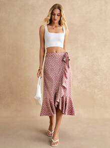 Poéselle 碎花荷葉邊側打結半身裙