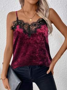 SHEIN Clasi Women Casual Lace Splicing Spaghetti Strap Camisole Top, Minimalist Design For Daily Wear