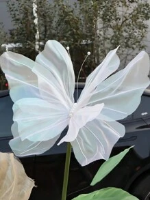 1件 50cm 絲線人造蝴蝶 婚禮裝飾 婚禮派對 戶外節日裝飾 展示用 巨型薄紗仿真蝴蝶 聖誕節節日送禮用 - 白色 - 查看 2