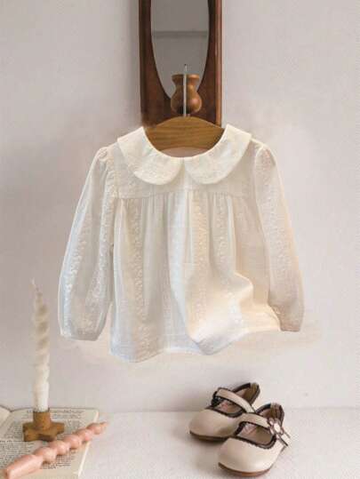 Souflis Souflis Young Girl New Autumn Dobby White Peter Pan Collar Long Sleeve Blouse