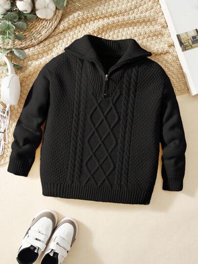 Tween Boys Casual Turndown Collar Half-Zip Up Long Sleeve Knitted Sweater,In Fall/Winter