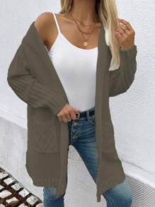 SHEIN LUNE 1 chiếc áo cardigan dài tay màu trơn cho nữ có túi thường ngày - Màu xanh Ô liu - Xem 7