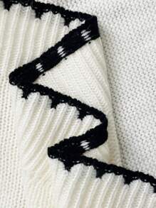 Chiquease 女士秋季拼色多层下摆落肩长袖针织毛衣，时尚休闲套头衫