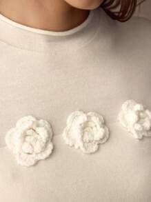 MOTF PREMIUM 100% PURE WOOL WOMEN STEREO FLOWER SWEATER - White - View 3