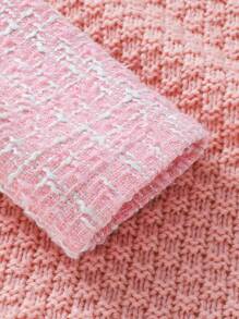 SHEIN 3pcs Set Baby Girls Barbie Pink Tweed Jacket, Pleated Skirt & Beret Hat - Pink - View 5