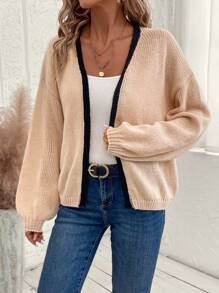EMERY ROSE Women Contrast Stripe Long Sleeve Casual Cardigan