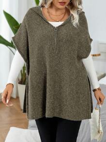 Calvaya 大码前拉链蝙蝠袖休闲连帽背心