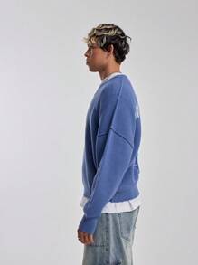 Musero Men Knit Ribbed Crew Neck Jumper - Navy Blue - View 2