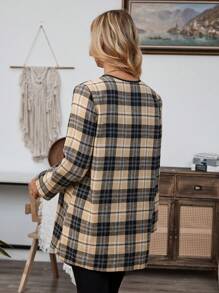 EMERY ROSE 女式格子印花翻领卷袖休闲夹克