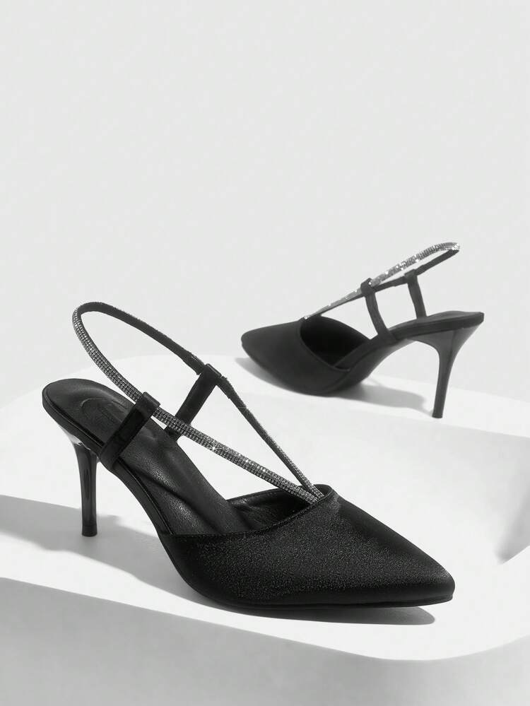 CUCCOO SZL Pointed Toe Crystal Chain Decor High Heel Pumps For Women For Christmas And New Year Holiday Vibe Fall And Winter