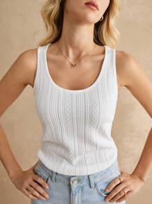 Poéselle Solid Cable Knit Tank Top - White - View 5