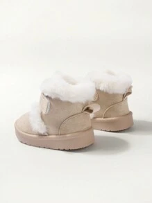 1 Paio Stivali da neve per bambini maschi, kaki, con chiusura a strappo, piatti, semplici e alla moda, termoisolati e caldi, adatti per l'inverno