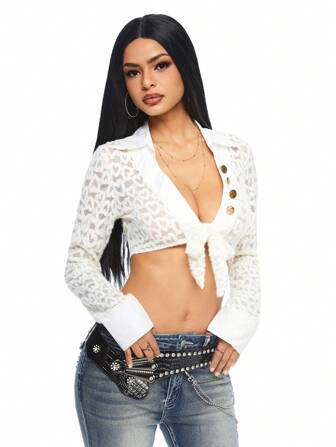 Y2K-Stil transparent geschnürtes kurzes Top mit langen Ärmeln