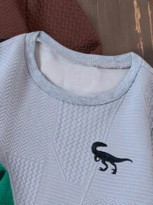 3pcs/Set Boys Crewneck Sweatshirt Set, Autumn/Winter, Solid Color Embroidered Dinosaur, Casual Loose Fit, Comfortable Sporty, Fashionable & Elegant Design, Special Fabric With Unique Pattern, Vivid Color - Multicolor - View 3