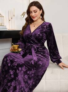 Modelyn 大码时尚简约长袖前系带休闲长裙超长女士装长款晚礼服