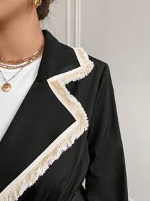Calvaya Women's Apricot Flower Lace Splice Tie-Front Long Sleeve Jacket